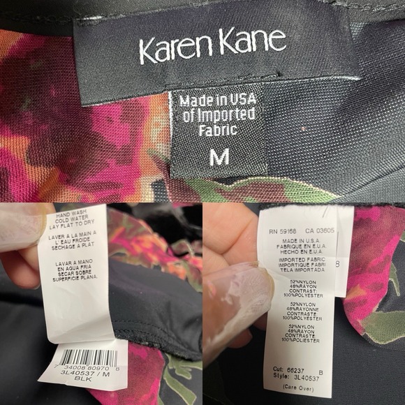 Karen Kane Black Floral Velvet Burnout top Bell Sleeve Whimsigoth Cottage M USA - Picture 6 of 16